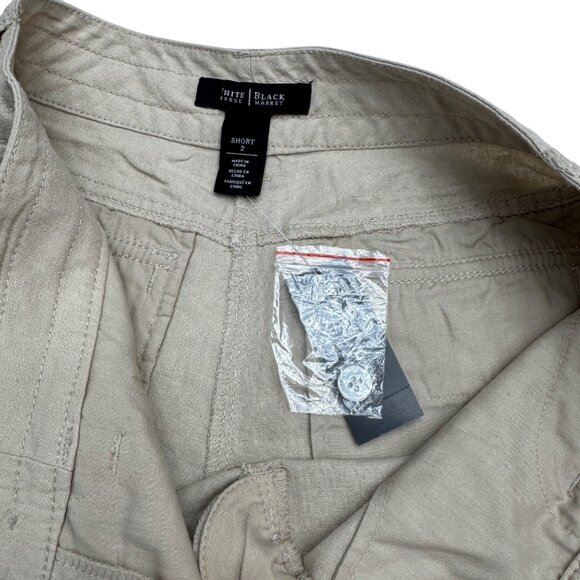 NWT White House Black Market Women's Beige Linen Blend Cargo Shorts, Size 2 NWT - Picture 4 of 9